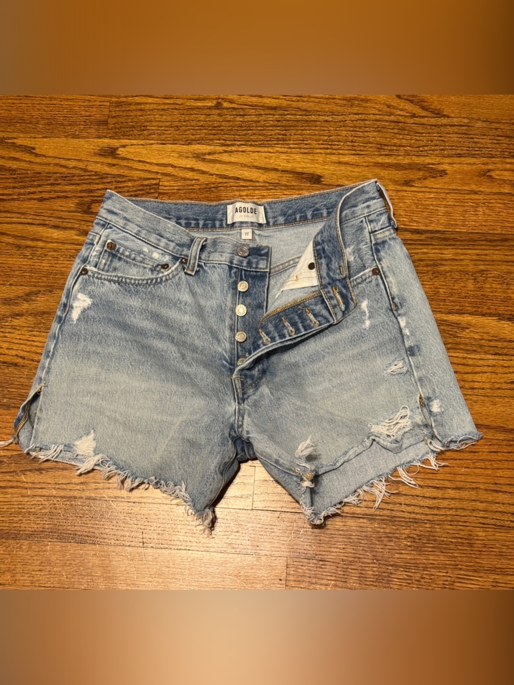 AGOLDE Distressed Denim Shorts - Size 27